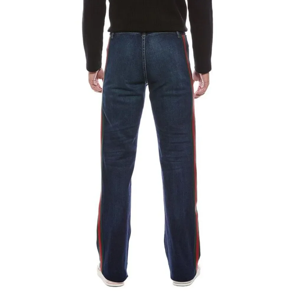 Gucci Mens Web Denim Pant, Blue